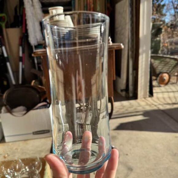 Vtg Mid Mod Drinking Glasses - Collins Cocktail Tall Tumblers - light blue swirl - Picture 1 of 4